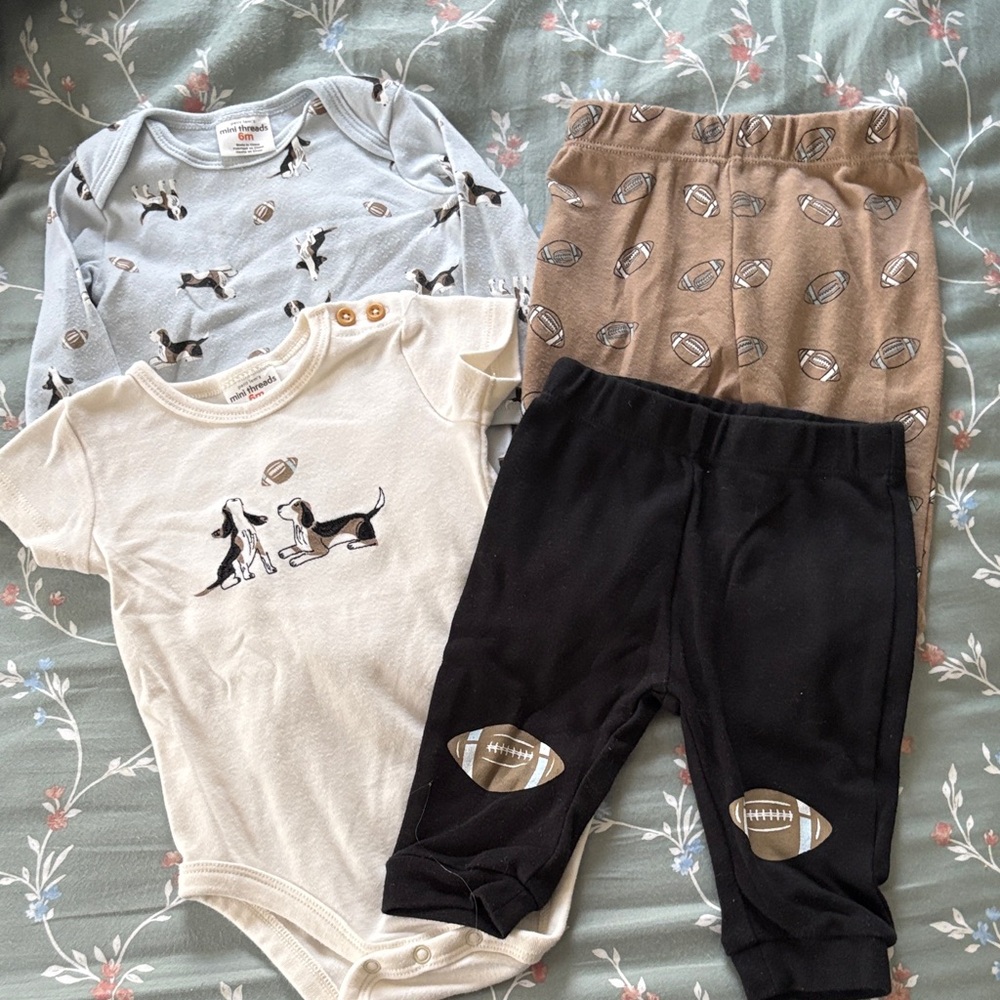 Adorable Dog and Football Print Baby Set